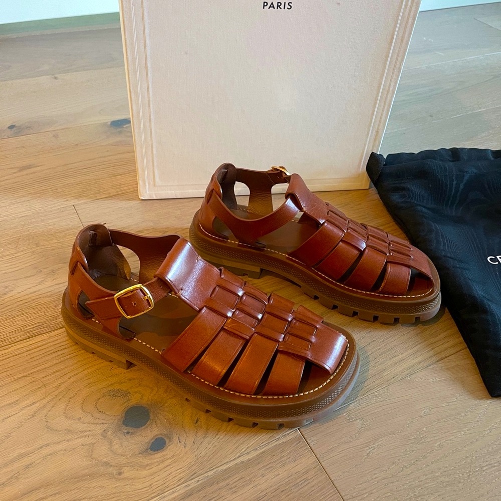 Rare Celine Brown Leather Fisherman Sandals Size 39